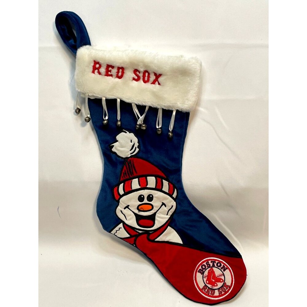 MLB Boston Red Sox Christmas Snowman Stocking bells 16" long 2008 Baseball